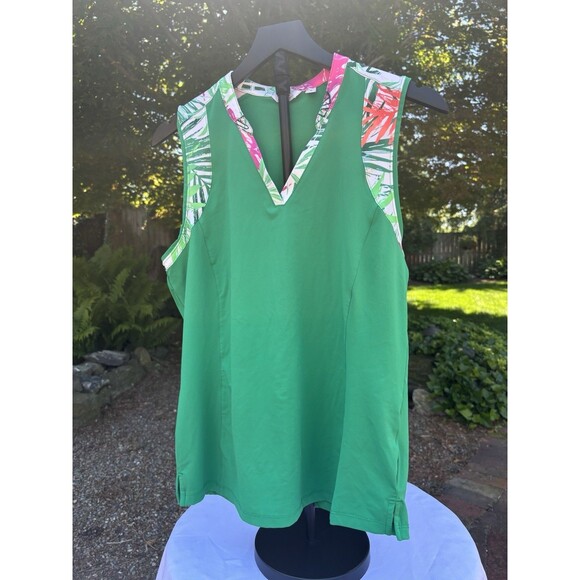 PINK Tops - Lady Hagen Sleeveless V-Neck Green W/ Pink Floral Top Women’s S